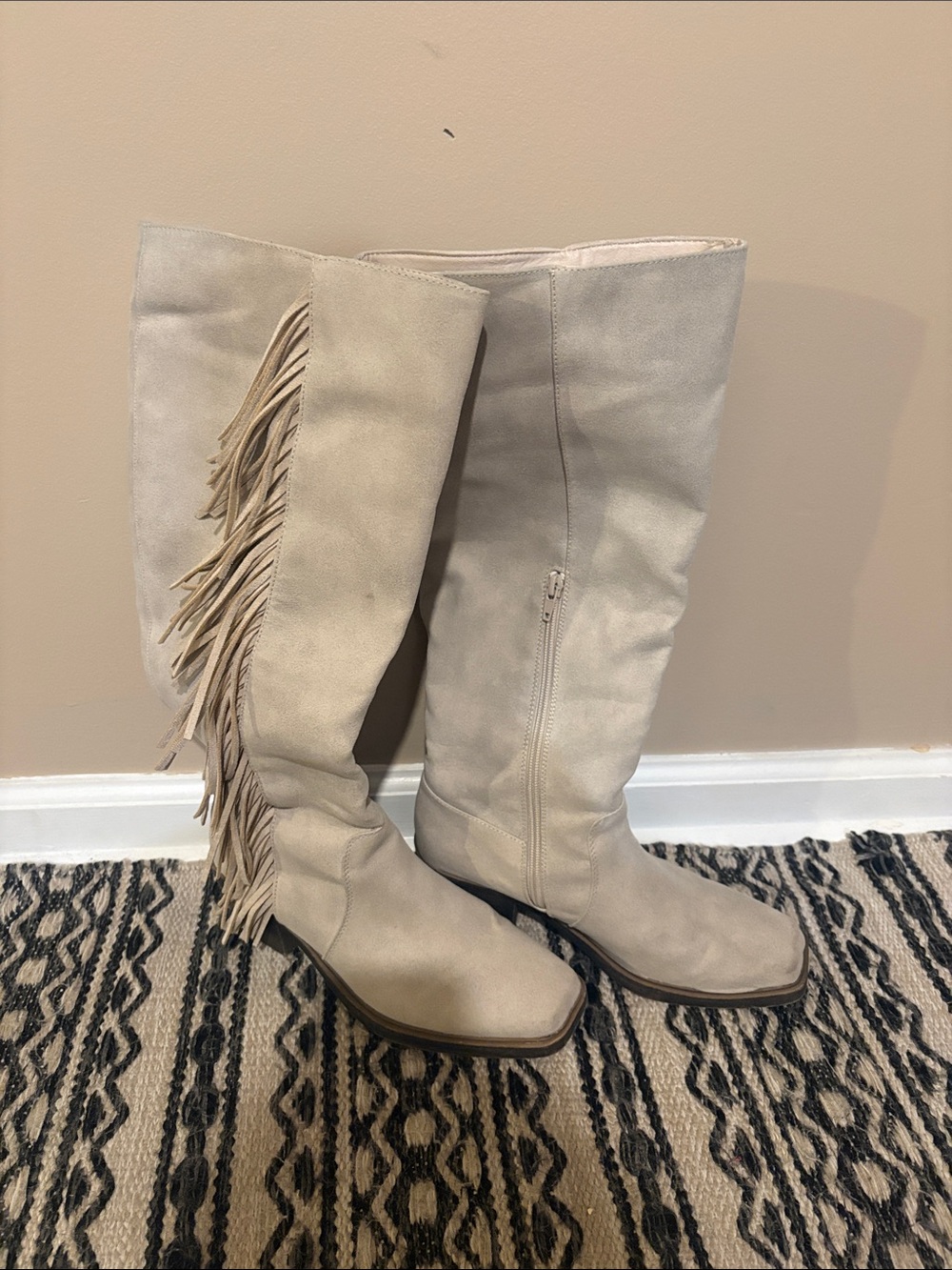 Wonderly Fringe Over-the-Knee Boots in Light Taupe